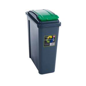 Wham Slimline Recycling Bin Plastic Graphite Green Flip-Top Lid 25L