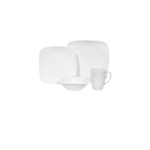Corelle Pure White Square Dinner Set - Set of 16