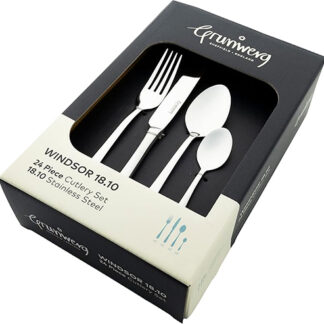 Grunwerg Stainless Steel Cutlery Set Windsor Pattern Silver 24 Pieces