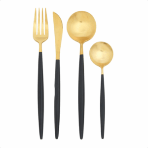 Avie Matte Black and Gold Cutlery Set - Set of 16