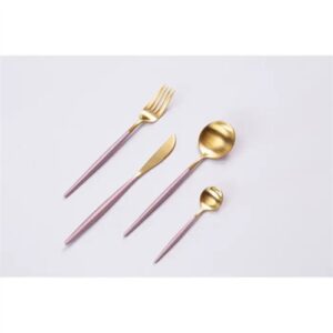 Avie Pink & Gold Cutlery Set - Pack of 16